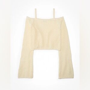 American Eagle Cropped Open-Stitch Off-the-Shoulder Sweater
